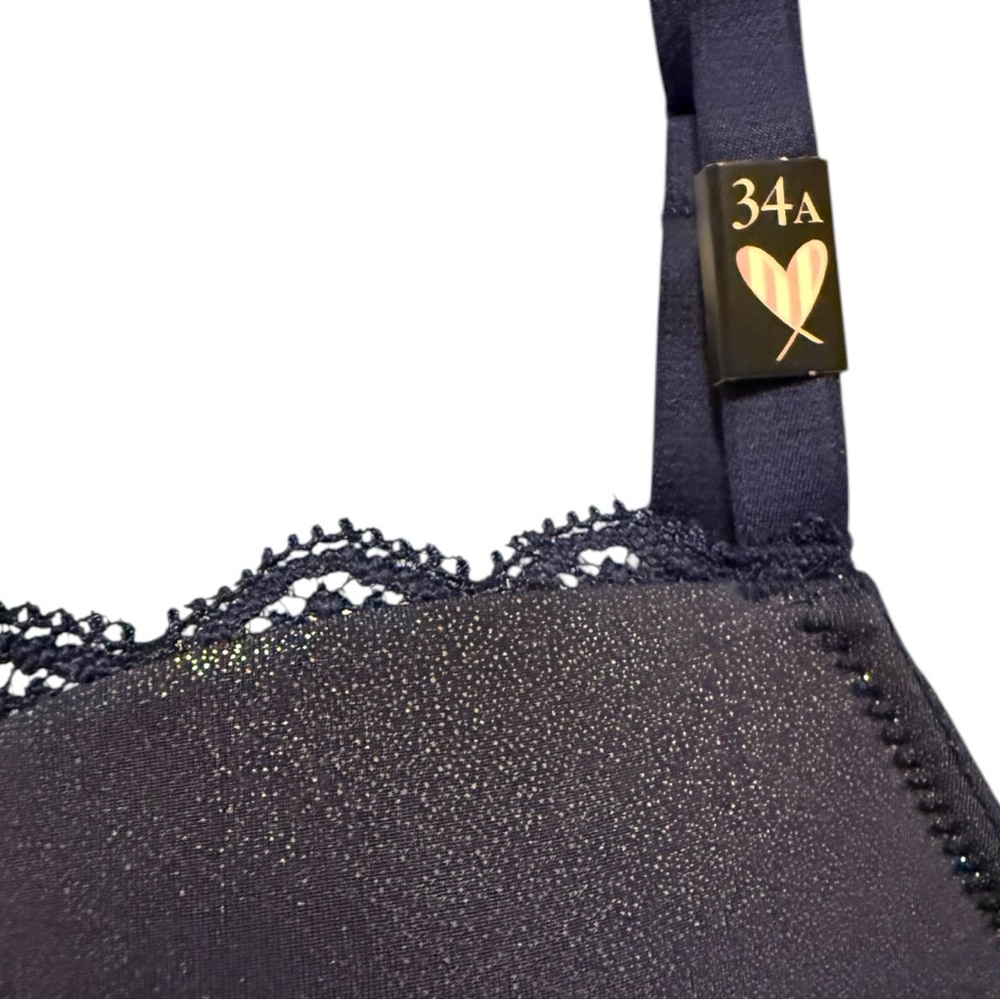 Victoria’s Secret 34A Navy Shimmer Lace Trim Padded Bra - Picture 2 of 8